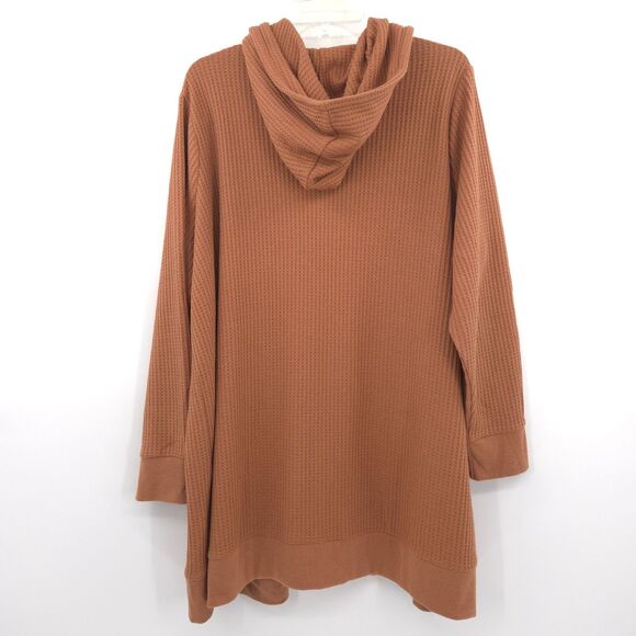 Belle by Kim Gravel Waffle Knit Hooded Cardigan Size 1X Pockets rust orange - Picture 9 of 10